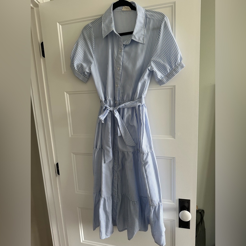 Blue Striped Midi Dress